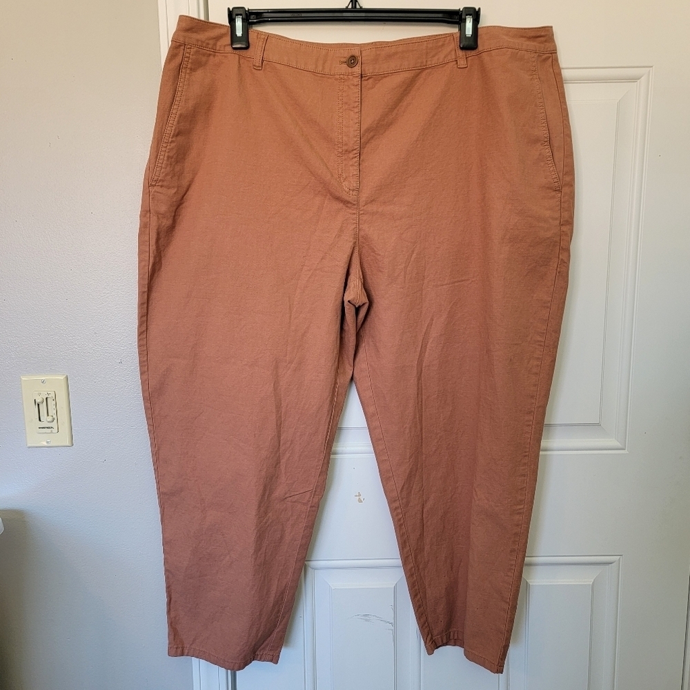 EILEEN FISHER Pants Canvas Chino Stretch Organic Cotton Hemp Ankle Rust Brown 24